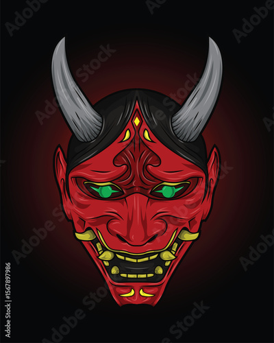 Vector illustration of a Kabuki demon mask
