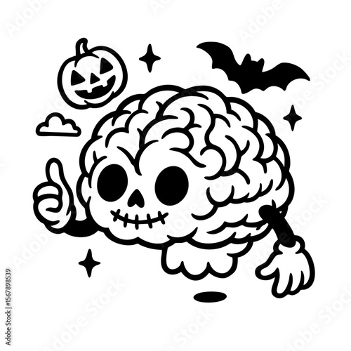 Vector cute brain. brain halloween 