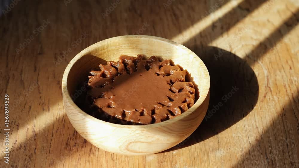 Finnish Mämmi, a traditional rye pudding served in a wooden bowl, with ...