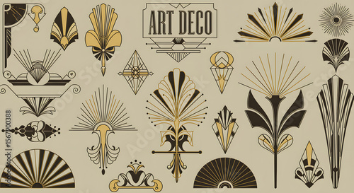 Elegant Vintage Art Deco Ornament Collection, Seamless Art Deco Pattern with Geometric Shapes and Vintage Decorative Elements
