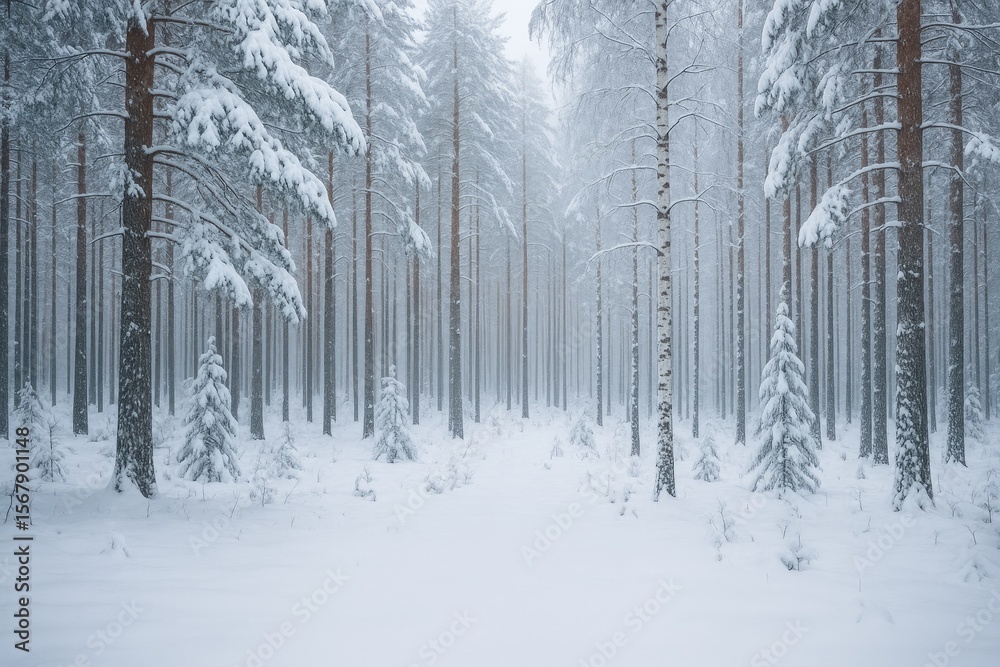 Fototapeta premium Frosty woodland scene during winter
