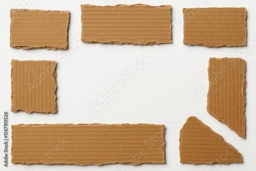 Fragments of cardboard on a plain white backdrop