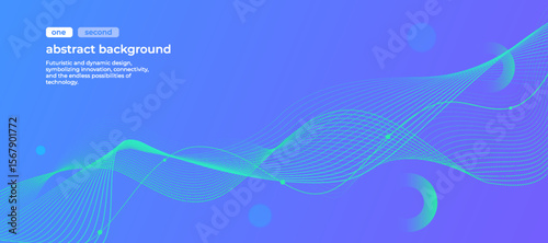 Wave medical background with abstract circle shapes. Abstract light green curve line and dots on bright purple bg for medicine, health, finance, business. Modern digital vector mockup presentation.