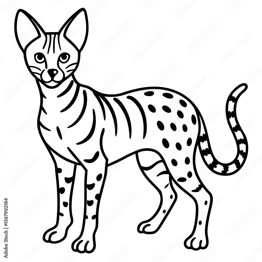 Obraz premium White Serval Line Art