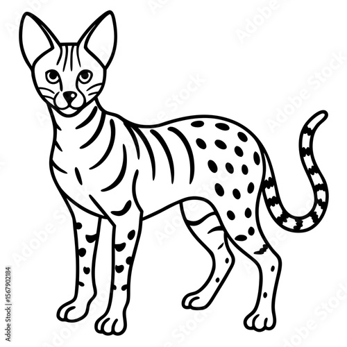 White Serval Line Art