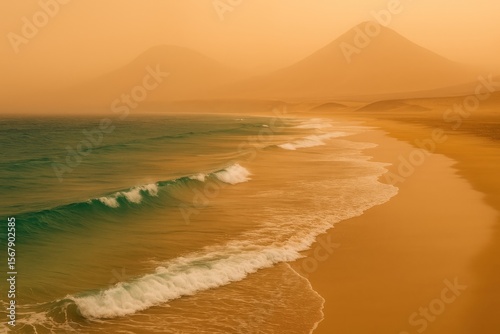 The movement of fine desert sand carried by wind over vast distances to the Canary Islands during a Calima event