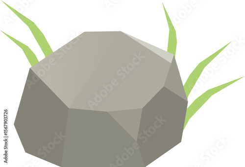A high quality image of a rock with simple light green grasses on it