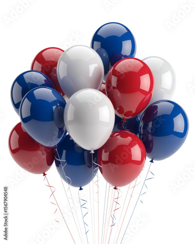  A vibrant collection of balloons in patriotic blue, white, and red, perfect for celebrating national events and expressing French pride
