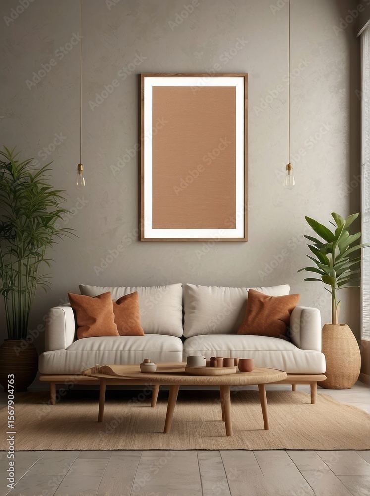 Fototapeta premium Boho minimalist home interior design of modern living room