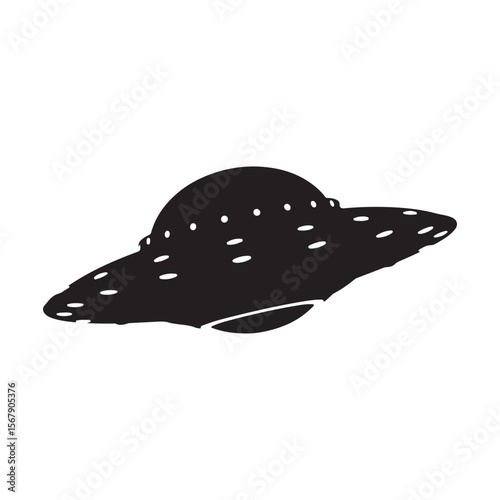 A black UFO is flying icon on white background