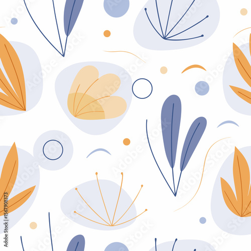 Seamless pattern of minimalist potted plants and vases in pastel tones. Ideal for home decor products and fabric prints.