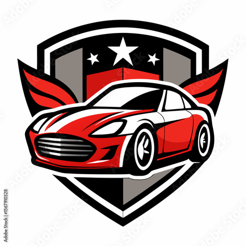 High-Performance Sports Car Emblem Design Red and White Speed Machine with Wings