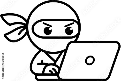 Laptop Ninja – Cute Minimalist Vector Line Art for Apparel and Vinyl Cutting Generative AI