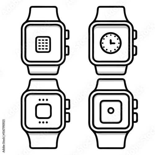 Smartwatch Interface Icons Modern Line Art Designs for App Development