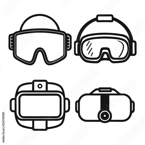 Protective Eyewear and Headgear Illustrations Goggles, Helmets, and Virtual Reality Headsets