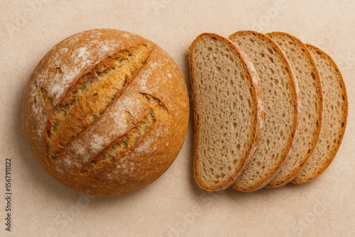 Artisan crafted wheat loaf with evenly sliced pieces