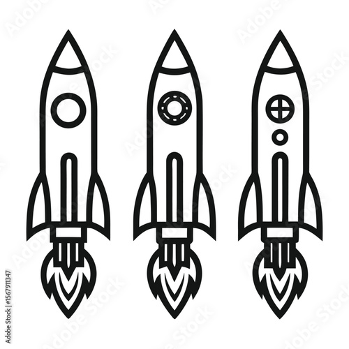 Three Retro Rocket Ship Illustrations Launch, Space, and Adventure