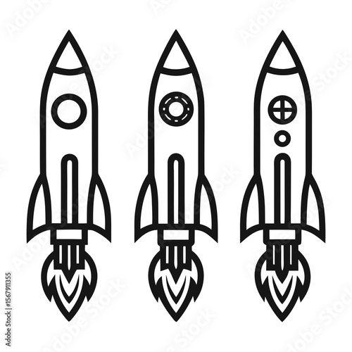 Three Retro Rocket Ship Illustrations Launch, Space, Adventure