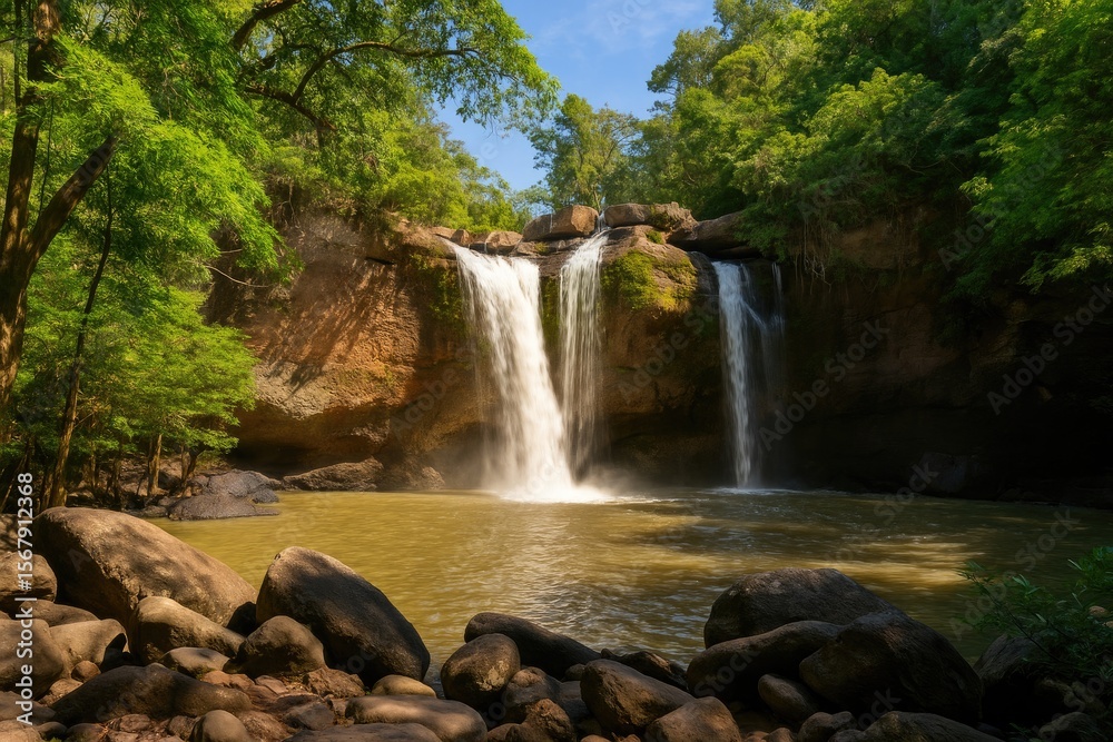 Obraz premium Hidden Waterfall in a Forested Area of a National Park
