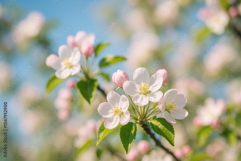 Fototapeta premium Blooming apple tree in springtime with vibrant blossoms