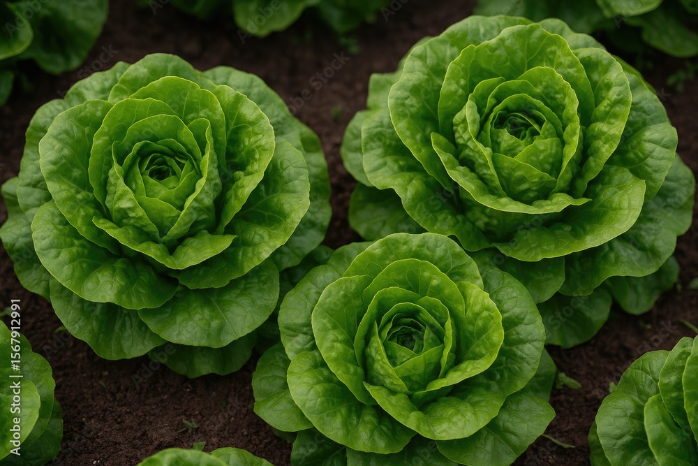 Fototapeta premium Vibrant Fresh Green Lettuce on a Farm
