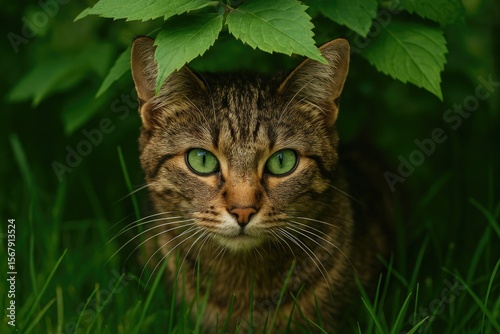 Wallpaper Mural Feline with emerald eyes concealed among foliage Torontodigital.ca