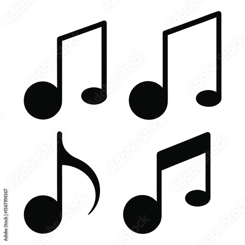 Collection of Musical Notes Vector Illustrations of Eighth, Quarter, and Eighth Rest Notes