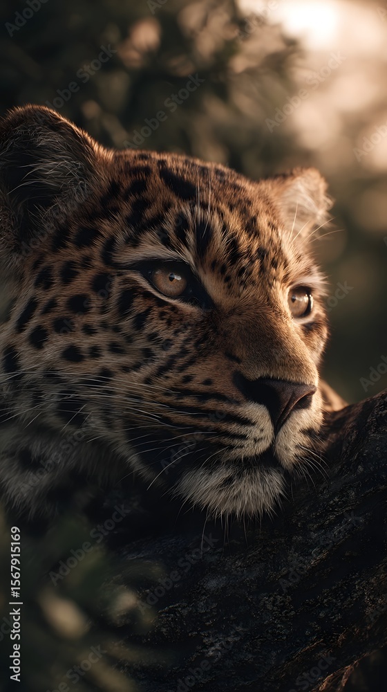 Obraz premium Watchful leopard perched on a tree branch