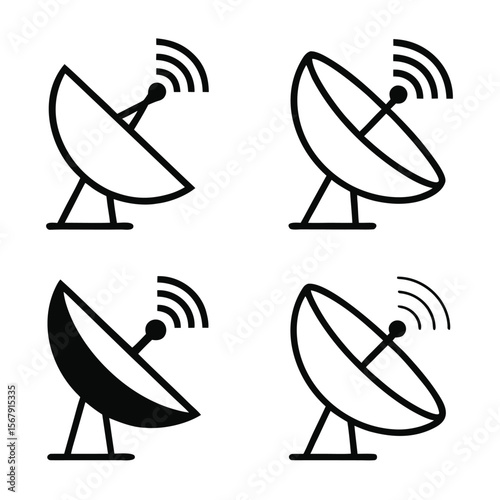 Satellite Dish Icons Four Variations of Satellite Antenna Illustrations