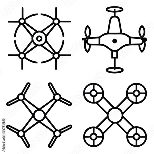 Drone Icons Quadcopter, Multirotor, UAV, Aerial Vehicle Illustrations