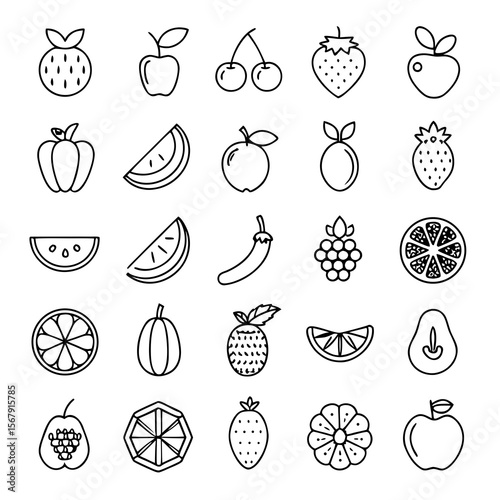 Collection of Line Art Fruit and Vegetable Icons
