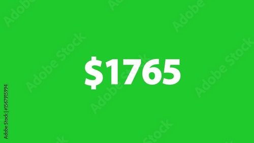 Animated Count up dollar from $0 to $4000. Number Count 4000 Dollars. Dollar increasing calculate video. Money Growth, Currency Rising, Financial Increase, Economic Boost. green background.