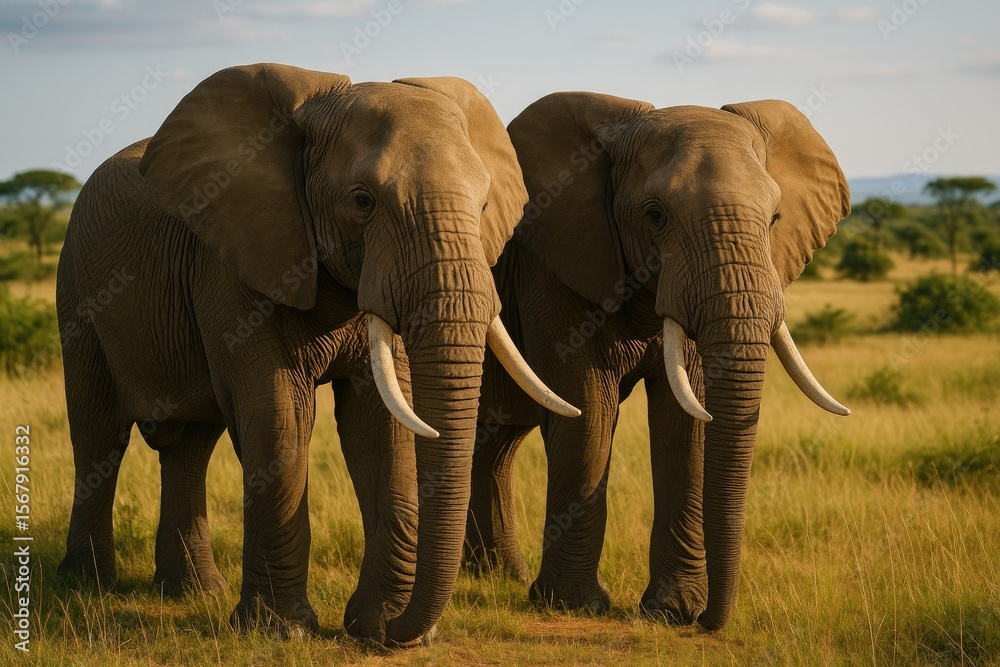 Fototapeta premium Majestic Elephant Bulls: A Bond of Brotherhood