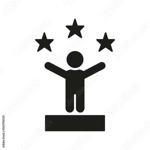 Person Celebrating With Stars Solid Icon. Achievement, Success, And Recognition Silhouette Symbol. Personal Accomplishment And Motivation. Isolated Vector Illustration