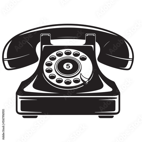 Classic black rotary dial telephone with receiver and number five on dial