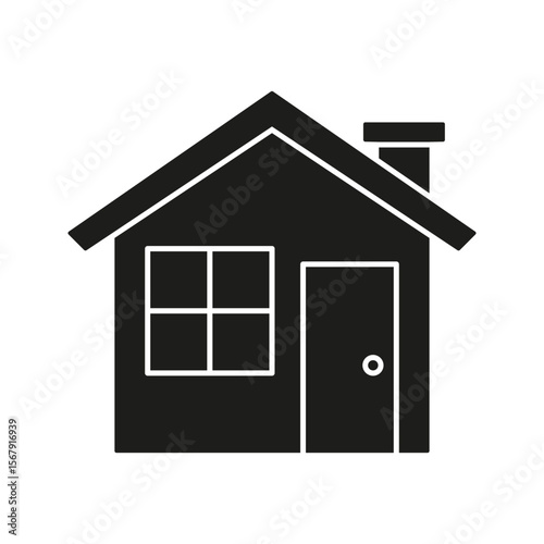 House With Chimney Solid Icon. Residential Building, Home Ownership, And Real Estate Silhouette Symbol. Property Investment And Housing Market. Isolated Vector Illustration