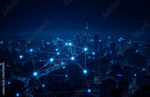 Urban Night View and Network Connection