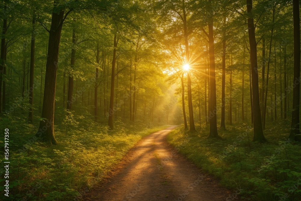 Fototapeta premium Sunrise over the woodland shrubland