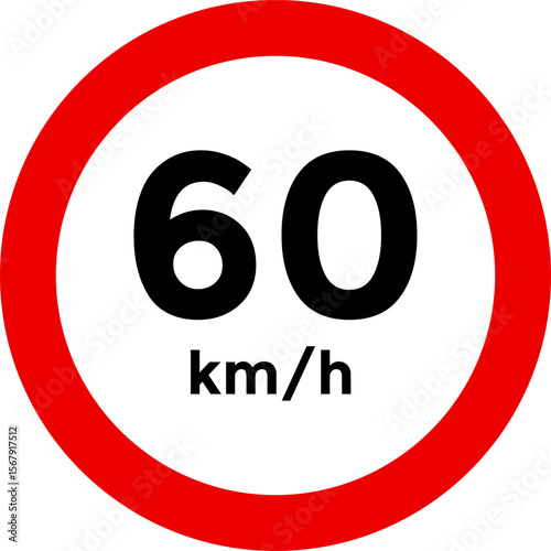 Speed limit sign 60 km h icon.  the way forward symbol. depicting speed limits ranging. Circular road signs.  Road signs with speed limit warnings. traffic sign