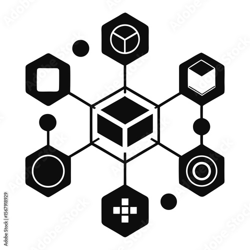 Interconnected Hexagon Network Abstract Data Structure Concept