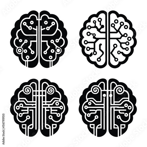 Circuit Brain AI, Technology, and Neural Network Illustrations