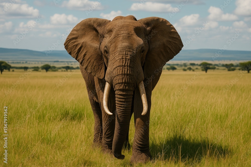 Fototapeta premium Wild elephant roaming through vast grassland