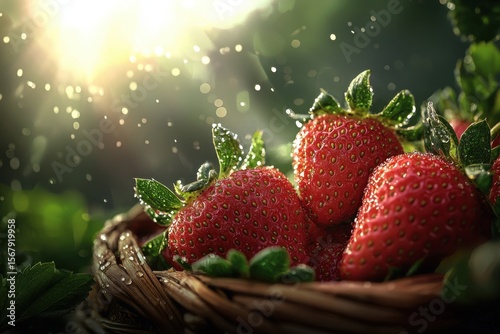 Freshly picked strawberries farm field close-up photography natural environment bright sunlight harvesting concept for culinary delight