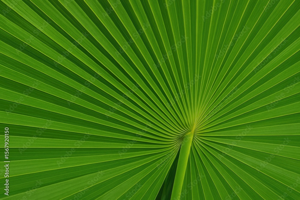 Obraz premium Vibrant tropical foliage featuring a lush palm leaf with stem