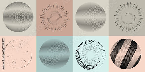 Lines and dots in Circle Form .Rotate rounded shape Vector Illustration .Rotating dots form a circle .Rotating design element . Various lines forming round shape . Abstract Geometric line art .
