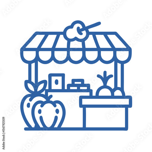 Fruit stall icon showcasing fresh produce, market atmosphere, and vibrant decoration
