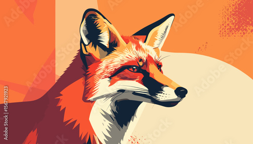 Colorful modern illustration of a red fox with stylized fur and vibrant orange tones, symbolizing cunning and wilderness