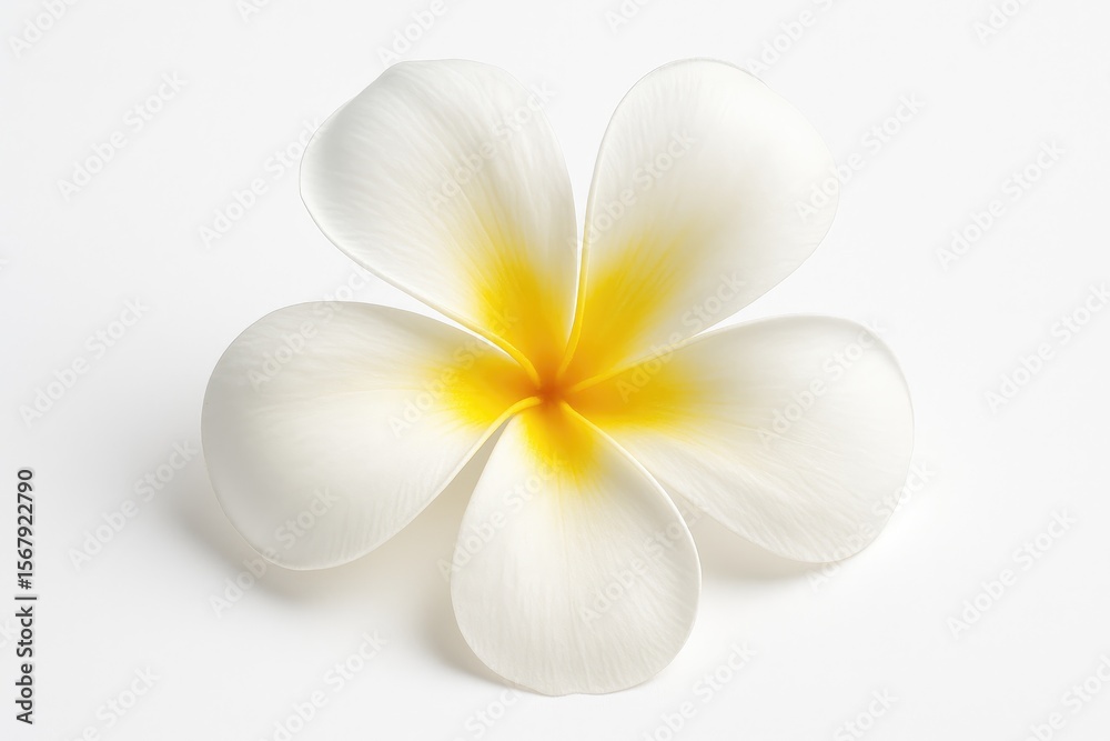 Fototapeta premium Frangipani flower displayed against a plain white backdrop