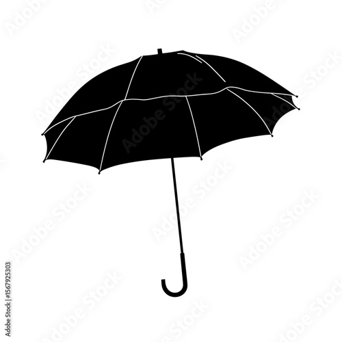 Black umbrella illustration, minimalist design, for weather-related themes, branding, or events