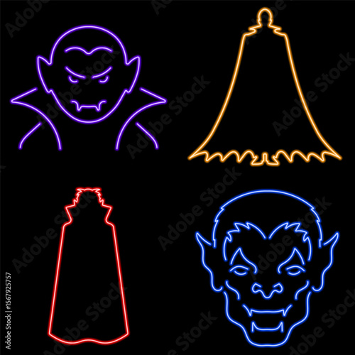 vampire neon icon group, vector illustration on black background.